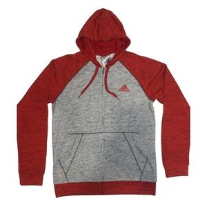 Adidas Essentials 3 Stripe Full Zip Hoodie Grey/Red Men's Size Medium H12219